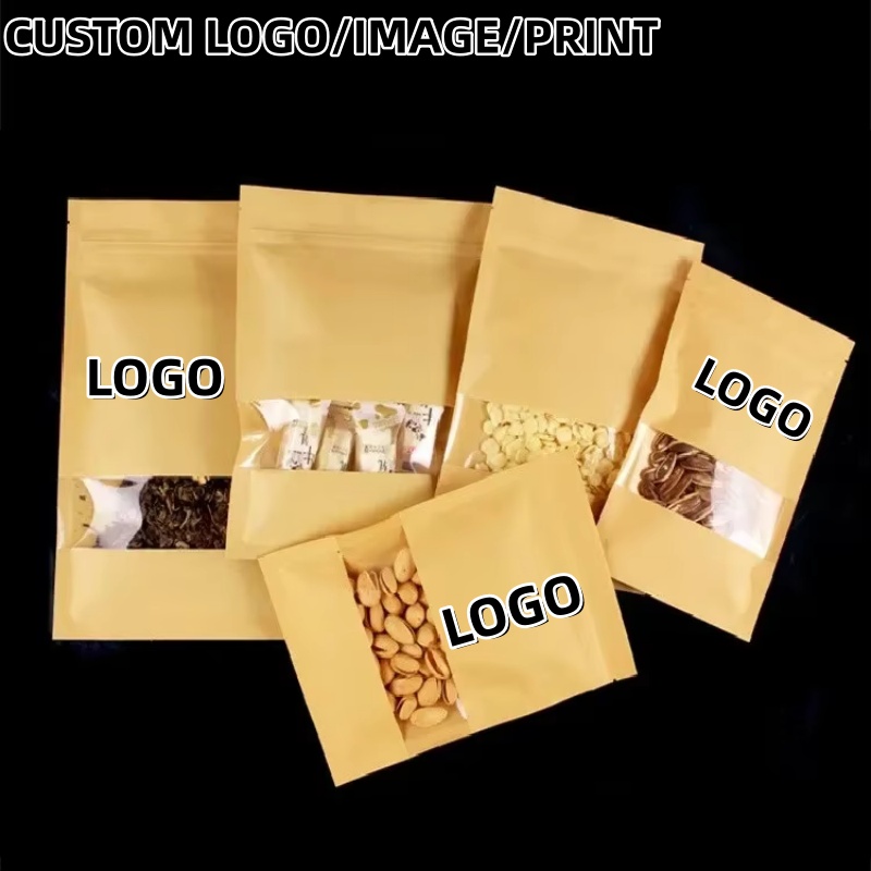Food Snacks Logos - Flat Bottom Kraft Paper Ziplock Pouches