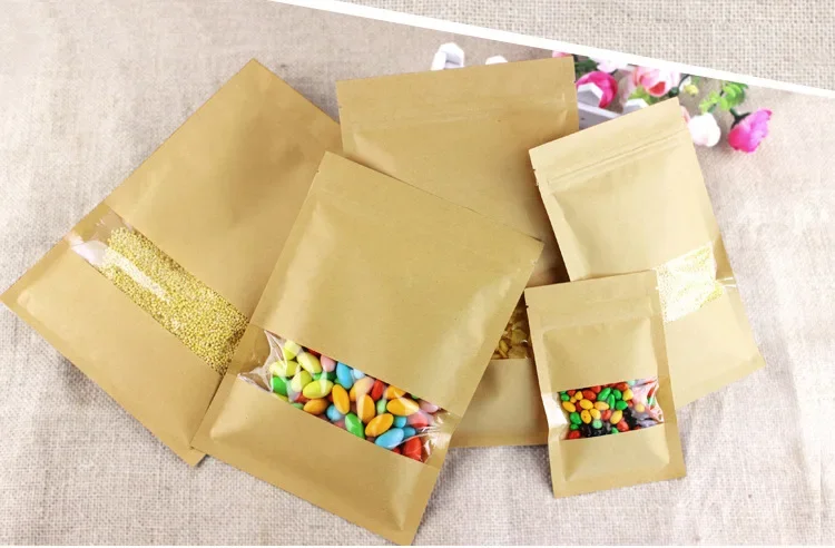 Flat Bottom Kraft Paper Ziploc - Food Snacks Logos review and price