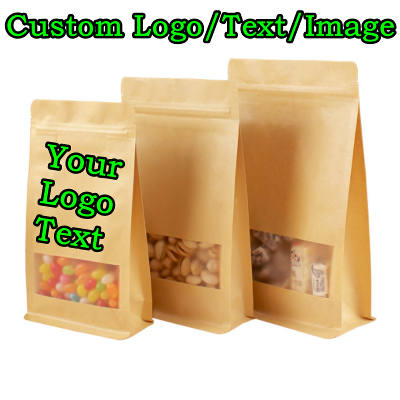 50PCS 3D Stand-up Kraft Paper  - Food Snacks Logos review and price