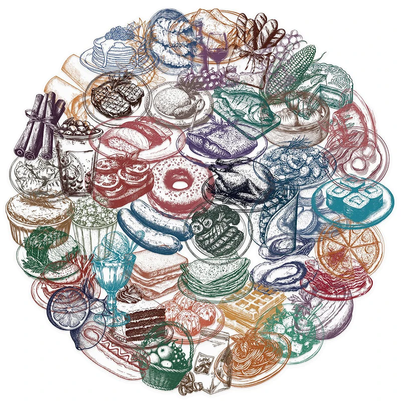 50PCS Retro Food Stickers Set  - Yummy Food Snacks review and price